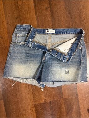 ZARA Light Blue Distressed Denim Shorts